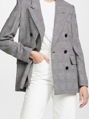 Frame Double Breasted Houndstooth Plaid Blazer in Noir Multi Size Medium